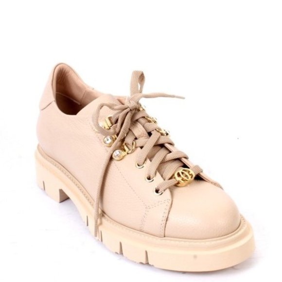 Luca Grossi 249 Beige Leather Platform Loafer Sneakers Shoes - Picture 1 of 8